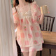 
LangSha pajamas for women in 2025 summer new spring and autumn floral cardigan sweet girl short-sleeved summer home wear suit M1283 blue [main picture] L [recommended 100-120Jin [Jin equals 0.5 kg] wear]