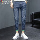 Specht (Tucano) Jeans Hosen Hosen Herren Frühling und Sommer Schlankes lässig kleine Füße geschnittene Hosen Männer Elastische trendige Herrenhosen blau grau 32