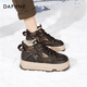 达芙妮雪地靴女鞋2025新款秋冬大棉鞋加绒加厚保暖厚底休闲运动老爹鞋女 咖色 【5.0CM】 37