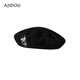 AJIDOU Ajidou beret women's simple, fashionable and versatile cooling plus velvet warm counter same style hat black one size