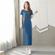 Zhongfanzhi super long dress with short sleeve cotton over-knee T-shirt skirt for women slim fit and slim summer slit ankle-length skirt for women black 9905 long skirt L