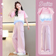 Nickybaby Girls Labour Hosen Set Sommer 2025 Neue Kinder Dopamine Trendy Summer Girls Kurzhülse Zwei-teilige Set 15029 Pink Purple + 9889 White 120