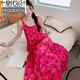 
Modal summer French suspender long skirt to ankle women's extended version of floral tall super long artificial cotton silk nightgown 8801-retro stripes One size F skirt length 12590-160Jin [Jin equals 0.5 kg]