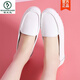 Specht Leder Krankenschwester Schuhe Rindfleisch Sehne Sohle kleine weiße Schuhe für Frauen weiche Sohle atmungsaktive Bohnenschuhe für Sommerstuhlschuhe weiß (dickes Sohle Upgrade) M6628 Dicker Sohle echtes Leder 38