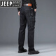 JEEP SPIRIT吉普春秋季厚款多口袋牛仔裤男士户外工装裤宽松直筒牛仔长裤子 深蓝色 J9921 33