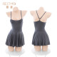 
Feimushuang skating silk sexy simple suspender skirt dress hip skirt couple sex stimulating elastic tight temptation bed 6625 gray [dress + T-pants]
