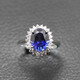 Chi Pan Princess Diana sapphire ring for women, sterling silver, hypoallergenic, live mouth, classic dark blue color gemstone jewelry, tanzanite, live mouth, adjustable