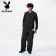 
Playboy (PLAYBOY) Men's and Women's Couple Wear Waffle Henry Collar Pullover Long Sleeve T-shirt Solid Color 475353/09 Black 2XL 185/112C