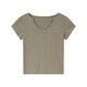 梵希蔓纯色正肩U领短袖T恤女2025年夏季新款简约百搭修身显瘦上衣 M9731 灰绿色 XL