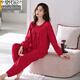 
Modal pajamas for women in spring and autumn pure cotton long sleeve red festive year women's large size for outdoor wear home clothing suit Crimson Y682 3XL