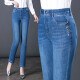 Pier Cardin Straight Jeans für Frauen hellblau Sommer 2025 Neue elastische Hohe Taille Mutterhose Freizeit mittlere Hosen im mittleren Alter 7029 Blau Q 28 /L95-105Jin [Jin ist 0,5 kg]
