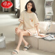Pajama de alta gama Langsha para mujeres pantalones cortos de algodón de algodón puro Conjunto de ropa para el hogar del algodón delgada del algodón delgada del hogar yz9895 100 algodón puro 9854 m [recomendado 80-100Jin [Jin iguala 0.5 kg] desgaste]
