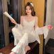 莫代尔秋冬季性感带胸垫冰雪丝睡衣女2025新款长袖春夏家居服吊带三件套 9226-2黑色 【两件套】 L 【100-120斤】