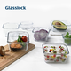 Glasslock 进口耐热钢化玻璃保鲜盒便当饭盒可微波加厚耐摔硅胶圈颜色随机 高性价比|圆730ml+方900ml+包