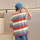 I.Karnow Boy Striped kurzärmeliges reines Baumwoll-T-Shirt 2025 Neue Kinder Sommer halbe Ärmel Street Lose Big Children's Summer Top [zwei Teile mehr Rabatt] 9895 Streifen + 9885 Blue 120
