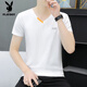 Playboy (Playboy) Sommer Neue Männer Pure Cotton V-Ausschnitt mit halbärmeligem T-Shirt Trendy Casual Letters Drucken Hühnerhart Hals kurzärmelig T-Shirt 691 Hellgrau M 90-100jin [Jin entspricht 0,5 kg]