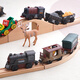 Cibo Cibo (Cibo) HAPE Train Track Track Small Train Track Set Magnetic Locomotive Boy Wood Children's Toys compatible avec HAPE Nanny Blue Retro Electric Three-Pice Set