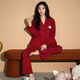LangSha newlywed couple pajamas for women spring and autumn pure cotton with chest pad wedding home clothes for men red cotton long-sleeved suit 8048 L female + XL male