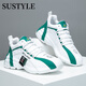 SUSTYLE高档奢侈品男鞋大码运动鞋男大牌新款全包底网面厚底真皮休闲鞋子 白灰-网面款 42