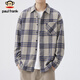 Paul Frank Langarmshirt Herren Frühling und Herbst Kariertes Hemd Herren Trendy Casual Top Jacke Herren Blau XL