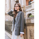 Betu women's spring new suit V-neck tie loose suit jacket women 2501T46 gray XS