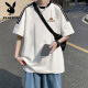 花花公子（PLAYBOY）美式复古短袖T恤男夏季2025新款宽松设计感小众日系ins潮牌上衣服 【3895*Wasp】白色 M 85-120斤