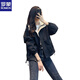 ROMON 2025 new style windbreaker jacket for women, spring and autumn style, hooded, casual, versatile, small, short, sports black, black (2321 without/velvet) M 110Jin Jin is equal to 0.5 kg within