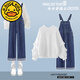 G.duck Little Yellow Duck Girls Overalls Suit Spring and Autumn New Style Western Style Korean Style Loose Casual Outer Wear Two-piece Set for Girls Blue Overalls cf (single piece) 160 (recommended height is about 150 cm)
