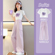NICKYBABY Girls Summer Set 2025 New Fashionable Children's Short Sleeve Internet Celebrity Street Fried Street Summer Girls Sports Working Pants 15029 Pink Purple + 9889 White 150 cm