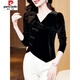Pierre Cardin Cross V-Check Temperament Velvet Gold Velvet Camiseta de manga larga para la Base de la Base de la Base de la Base de la Camisa China Súper Bella de las Mujeres 2691 Borgoña M