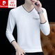 Pierre Cardin spring and autumn long-sleeved T-shirt men's pure cotton v-neck casual versatile youth slim autumn outer wear sweetheart collar bottoming shirt black YP-C4033 M