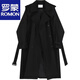 Romon Double Breasted Trench Coat Jacket Men's Spring Autumn and Winter British Style Handsome Coat Mid-Length Cloak Fashionable Black Cotton Thickened XL 136-155
