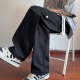 
Dingfengbaoluo pure cotton work pants men's retro versatile American casual handsome scimitar wide-leg long pants ZX02 black XL