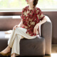 Hengyuanxiang Mother Suit Summer 2025 Nuevo camiseta de manga corta Traje de camisa pequeña de mediana edad y anciana camisa de gasa de verano para mujeres 723 Pantalones verdes + negros de patas anchas L: (sugerido 85-100 Jin [Jin equivale a 0.5 kg])