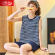Langsha Sommer Frauenpyjamas Frauen Sommer reines Baumwollweste mit Brustpolster Set Summer Cotton Kurzärärmelte Home Clothing Zweiteiler Set Orange 9856 Frauenweste schwarz m