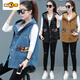 Chu Diameter 2025 new hooded embroidered denim vest jacket Korean style loose large size fashionable vest vest sleeveless 2 blue 5009 M 80-100Jin [Jin equals 0.5 kg]