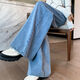Doretin jeans for women, straight wide legs, loose high waist, slim spring and summer large size 1585 blue wide legs 7-point pants M, recommended 100 Jin [Jin equals 0.5 kg] or less