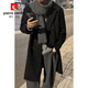 Pierre Cardin Korean style winter trendy thickened woolen coat men's British style 2024 casual extra long over-the-knee woolen windbreaker jacket black 3XL