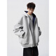 Heavy zipper cardigan sweatshirt for men and women in autumn American loose couple hoodie vibe high street casual hooded jacket gray 400g contrasting color single-sided cardigan sweatshirt 2XL recommended 145-165Jin Jin equals 0.5 kg