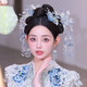 Shiyun bridal tiara Chinese style Xiuhe elegant new ancient costume blue glazed flower hairpin dress wedding dress cheongsam with ice blue Xiuhe tiara set (ear hooks with pierced ears)