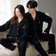 Clolv Kissck Sports Couple de pyjamas printemps et automne un homme et une femme Waffle à deux pièces peuvent être portés à l'extérieur de la maison QH-9855 # [Waffle] Suisse de revers m Femme + mâle L L