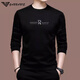 Qi Armania brand men's long-sleeved T-shirt men's round neck cotton sweatshirt versatile casual top 1105-Black M 165[suitable for 90-120Jin[Jin equals 0.5 kg]]