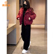 Paige Shark 2025 new style this year popular small red short fashion thickened cotton jacket for women autumn and winter trendy brand burgundy M recommended 100-120Jin Jin equals 0.5 kg