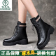 Woodpecker True Soft Leather Martin Boots Women's Autumn Single Fleece Boots 2025 British Style Plus Fleece Thick Sole Medium Heel Boots Women's Snow Boots Black Plus Fleece 37