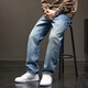 Jeep Spirit Original Jeep High-End-Jeans Männer 2025 Sommer Dünne Wash losen gerade vielseitige Freizeithosen Männer 673 Blau reguläre Größe 36 Taille 2 Fuß 8 für etwa 170-182 Jin [Jin gleich 0,5 kg]
