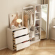 Baifengda Creme -Stil Schlafzimmer Brustschrank Kleidung Rack integrierter Dressing Spiegel Kombination moderne einfache Bettende Wand Aufbewahrungsschrank Creme Stil drei Brust Kleidung Rack integriert links 140 cm Installation an der Tür