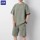 Romon kurzärmelige T-Shirt-Anzug Herren Sommer Dünne trendige kurzärmelige, vielseitige, lose Shorts Zweiköpfige Set MLS-DK719 KHAKI + MLS-TX008 KHAKI XL