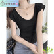 Zhidou Dou echter Schuss Real Price Pure Desire Slim U-Neck Bambus Joint Cotton Kurzärmelte T-Shirt für Frauen in Sommerfront Schultern Sexy Colarbone Taille-Hugging Top 1391# Light Pink S