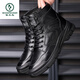 Holzspecker Herren Winterstiefel High-Top-Schneestiefel Herren-verdickte Lederschuhschuhe Nordost warmes Schafslederfell integrierte Männerschuhe 13592 Schwarz (Wolle integriert) 38
