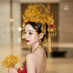 Shu Mo bride Ming Dynasty Hanfu headdress 2024 new high-end heavy industry gold and red phoenix crown Xiamei hair crown Chinese style Xiuhe hair accessories gold and red happy word butterfly phoenix crown (full crown) + earrings